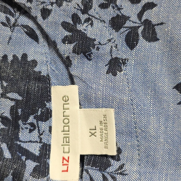 Liz Claiborne Blue Floral Linen / Cotton Blend Sleevless Tank Size XL - Picture 4 of 10